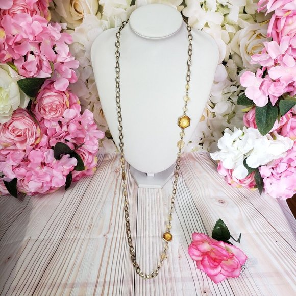 Dana Kellin for Target Beaded Gold Tone Station Chain Necklace Yellow Crystals - Picture 11 of 12